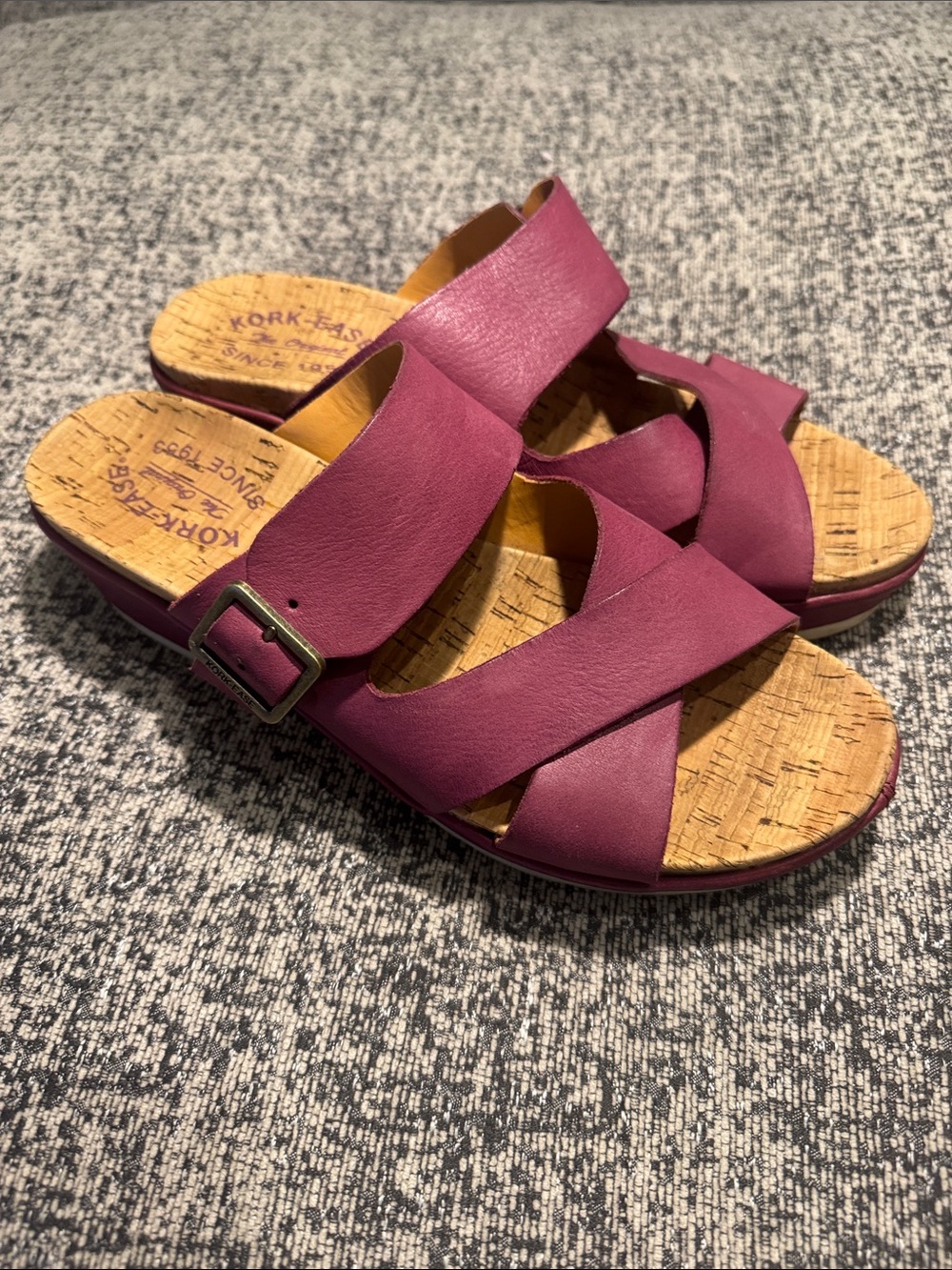 Kork-Ease Callie Women’s Purple Leather Cork Wedge Sandals Size 9M